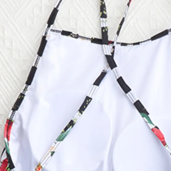 New Floral Striped Ruffled Tie Back One-Piece Swimsuit - Picture 2 of 4